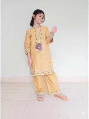 Embroidered doriya lawn shirt and plazo trouser - Mustered - 00027