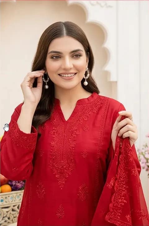 Fully embroidered chikankari with slub lawn shirt, daman heavy embroidered, embroidered lawn dupatta, dyed lawn trouser  - Unstitched