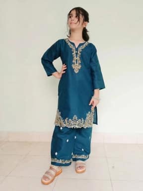 Embroidered doriya lawn shirt and plazo trouser - blue - 00025
