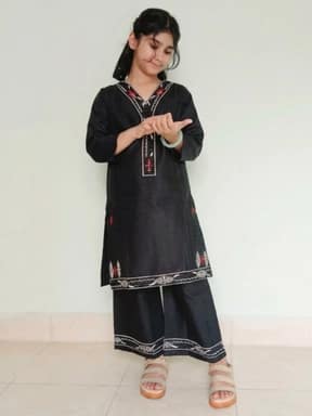 Embroidered doriya lawn shirt and plazo trouser - black - 00026