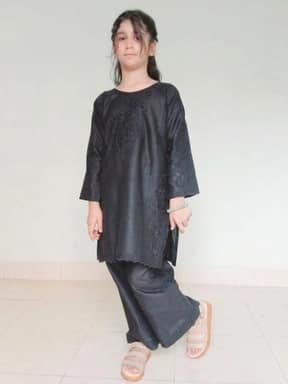 Embroidered doriya lawn shirt and plazo trouser - Plain Black - 00028