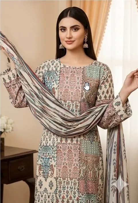 SAPPHIRE . Premium quality digital printed lawn, Digital printed voile dupatta, Comfort plain dyed trouser