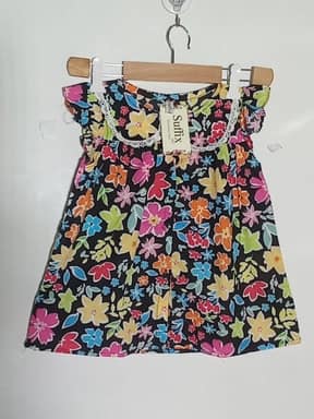 Girls black and off-white floral suit