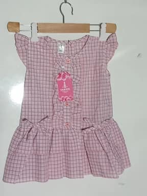 Girls pink frock in checks lines - 2pcs