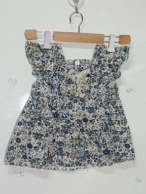 Girls skin charcole floral print frock with trouser 2pc