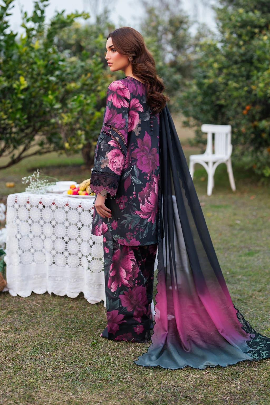 Iznik . Digital embroidered printed lawn , embroidered chiffon dupatta - Unstitched thumbnail 5