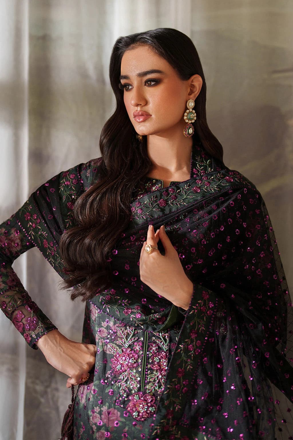Iznik . Digital printed embroidered lawn shirt and digital embroidered organza dupatta - Unstitched thumbnail 1