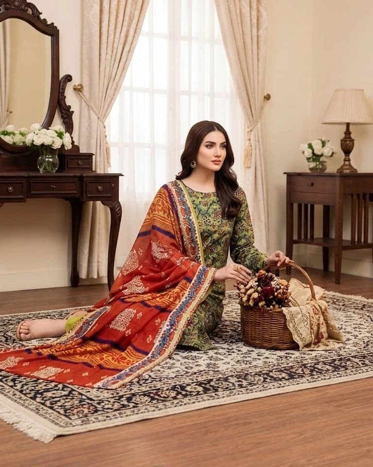 SAPPHIRE . Premium quality digital printed lawn shirt, digital printed voile dupatta, comfort plain dyed trouser - Unstitched thumbnail 1