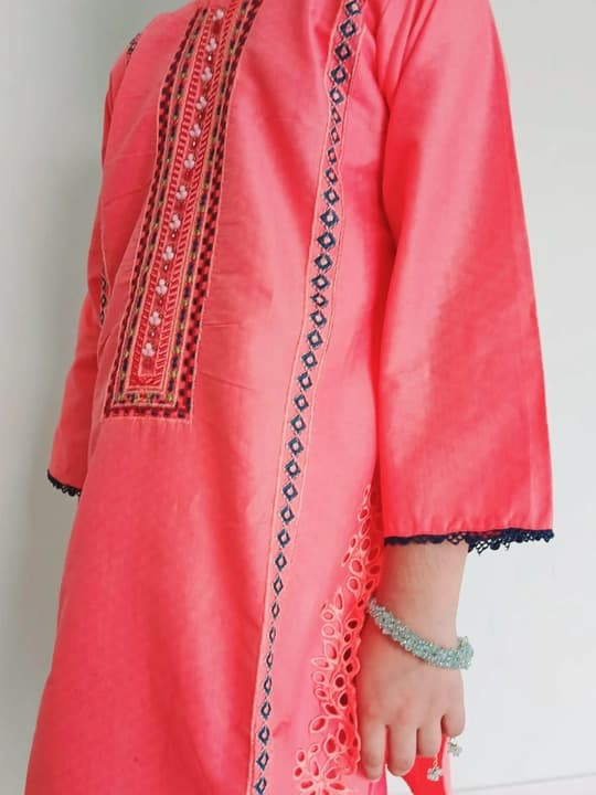 Embroidered doriya lawn shirt and plazo trouser - 00024 Pink thumbnail 2