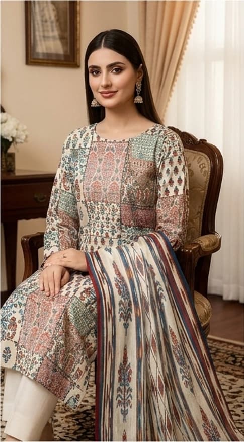 SAPPHIRE . Premium quality digital printed lawn, Digital printed voile dupatta, Comfort plain dyed trouser thumbnail 2
