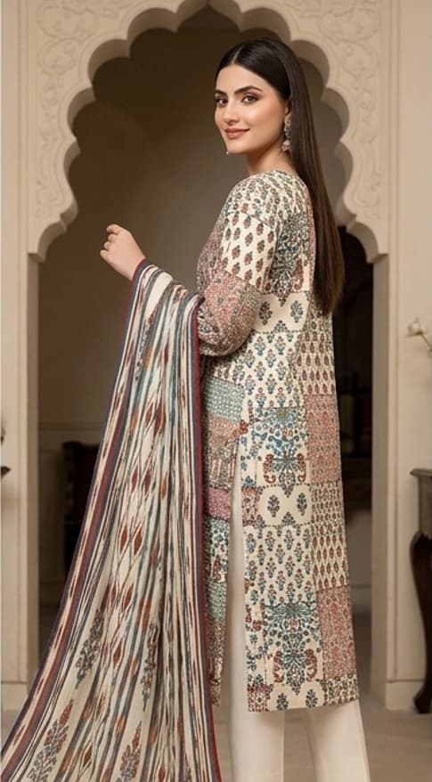 SAPPHIRE . Premium quality digital printed lawn, Digital printed voile dupatta, Comfort plain dyed trouser thumbnail 3