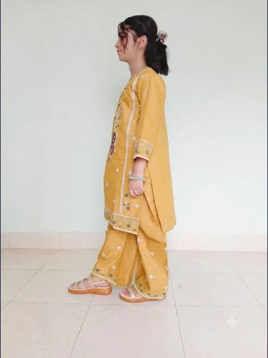 Embroidered doriya lawn shirt and plazo trouser - Mustered - 00027 thumbnail 2