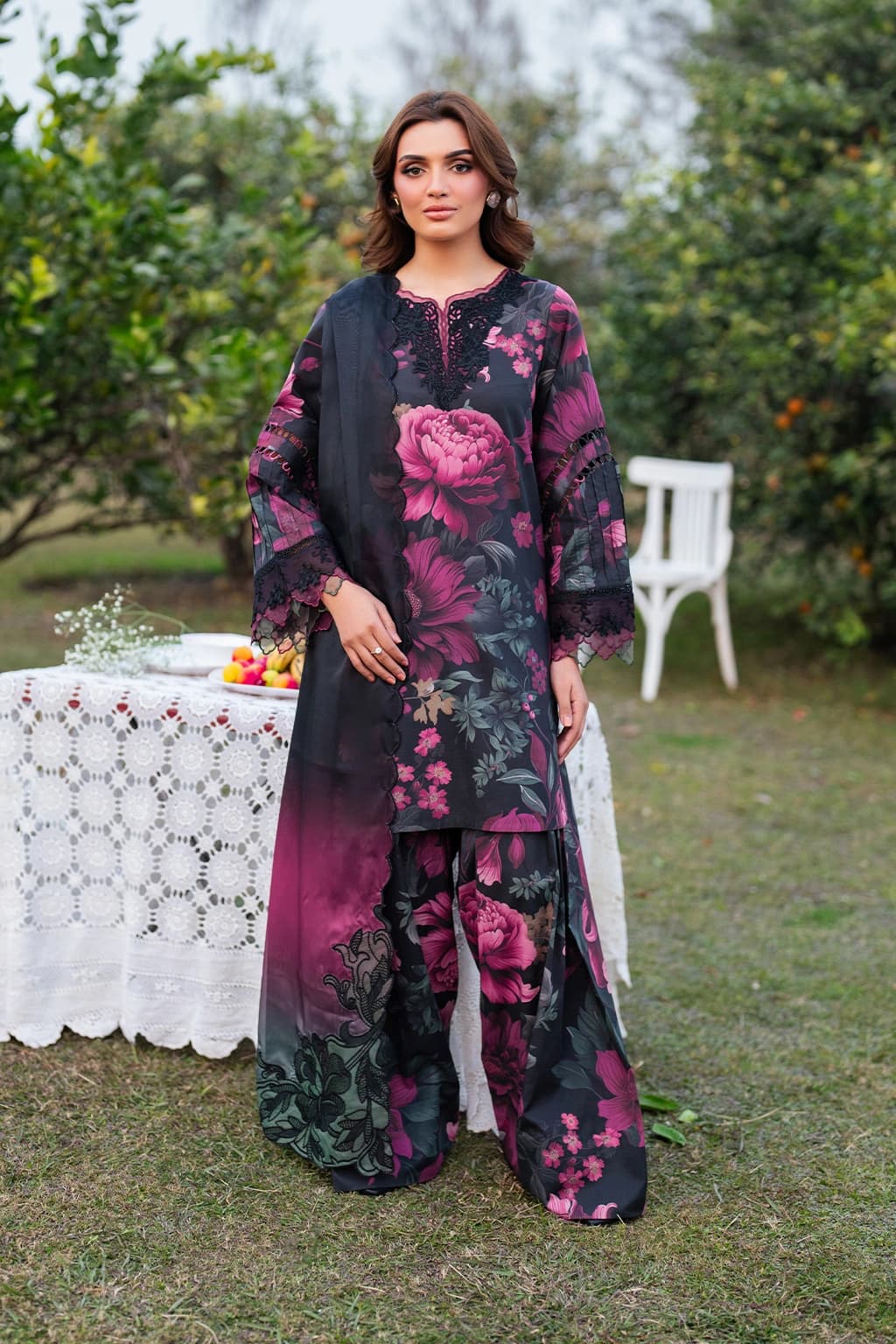 Iznik . Digital embroidered printed lawn , embroidered chiffon dupatta - Unstitched thumbnail 2