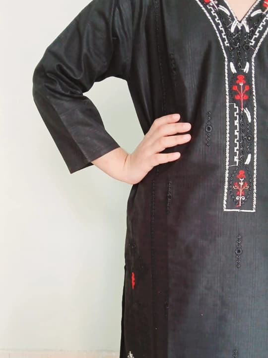 Embroidered doriya lawn shirt and plazo trouser - black - 00026 thumbnail 3