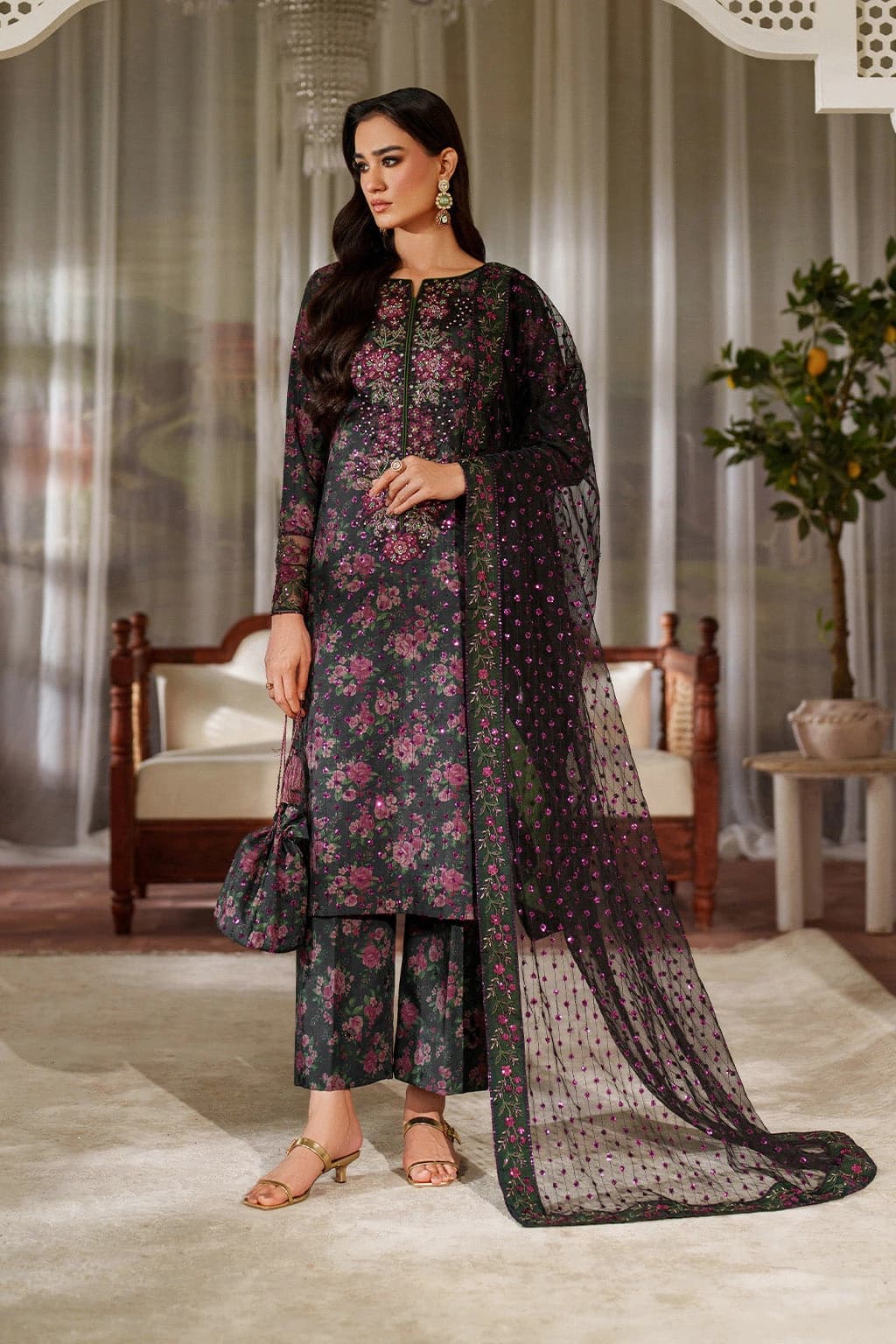 Iznik . Digital printed embroidered lawn shirt and digital embroidered organza dupatta - Unstitched thumbnail 4