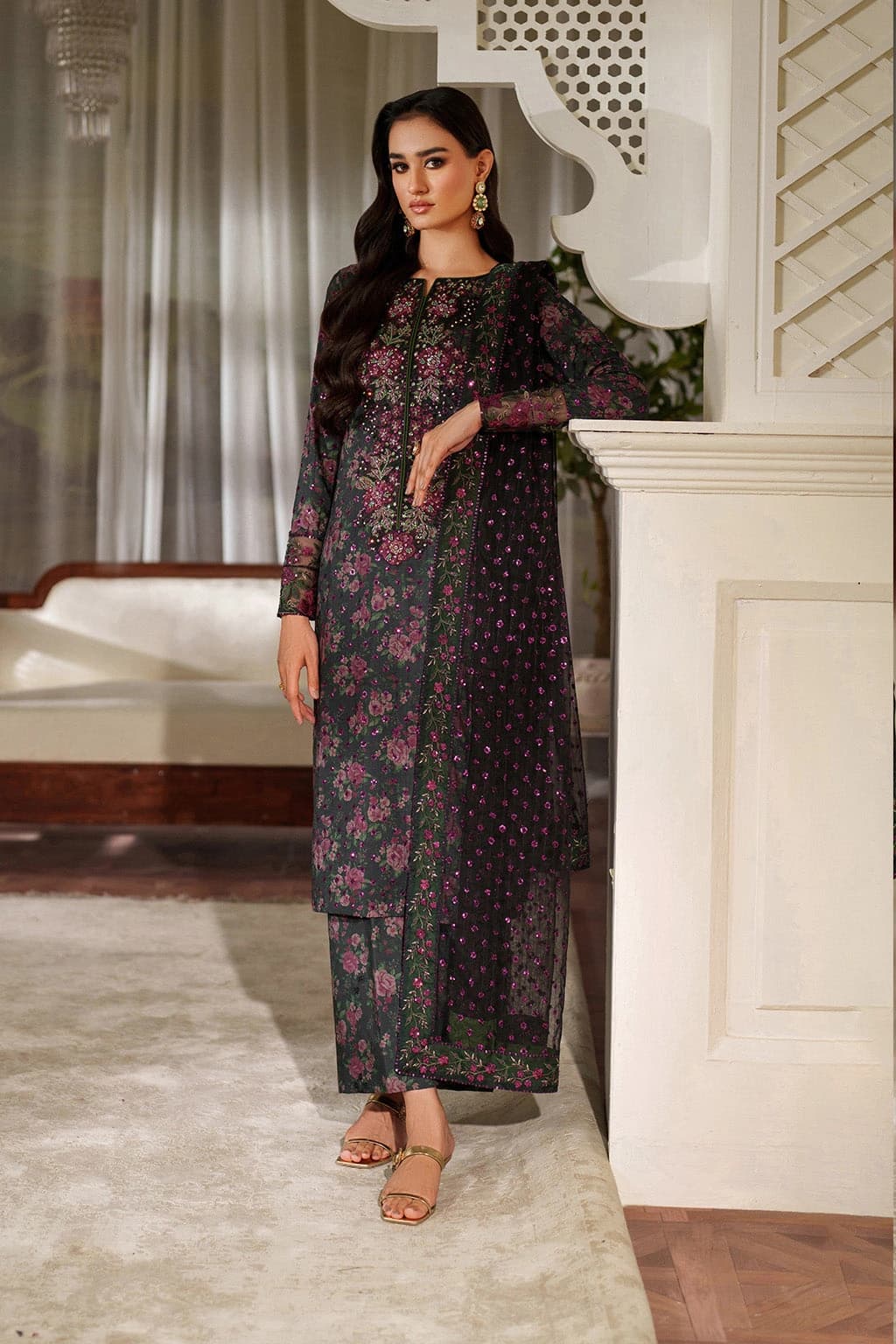 Iznik . Digital printed embroidered lawn shirt and digital embroidered organza dupatta - Unstitched thumbnail 2