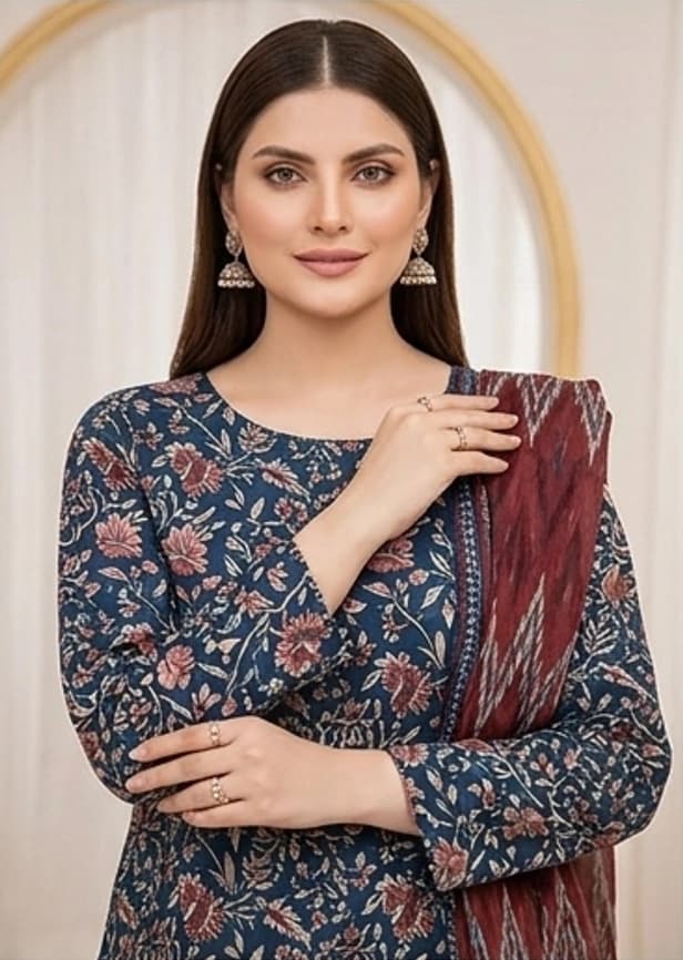 SAPPHIRE . Premium quality digital printed lawn, Digital printed voile dupatta, Comfort plain dyed lawn trouser - Unstitched