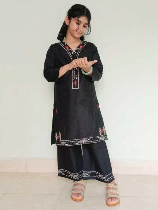 Embroidered doriya lawn shirt and plazo trouser - black - 00026