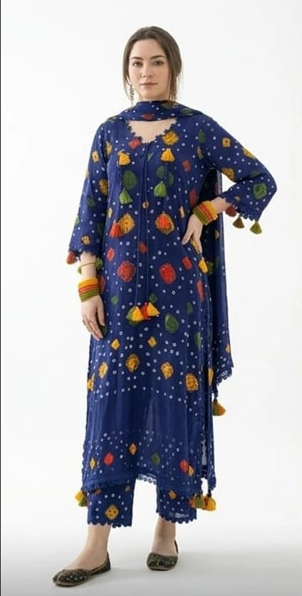 Beautiful soft printed and embroidered blue lawn 3 piece suit - unstitched