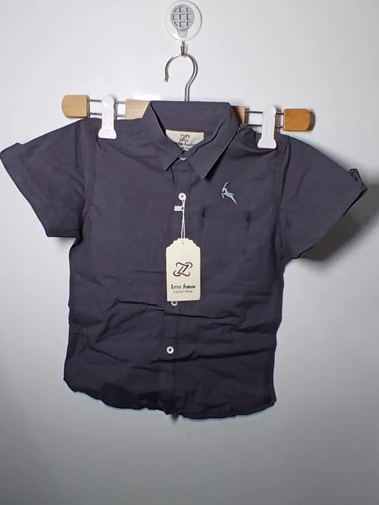 Dark Grey plain cotton dress shirt for boys