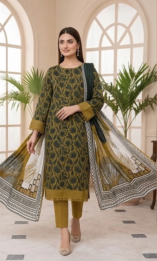 SAPPHIRE . Premium quality digital printed lawn, Digital printed voile dupatta, Comfort plain dyed trouser