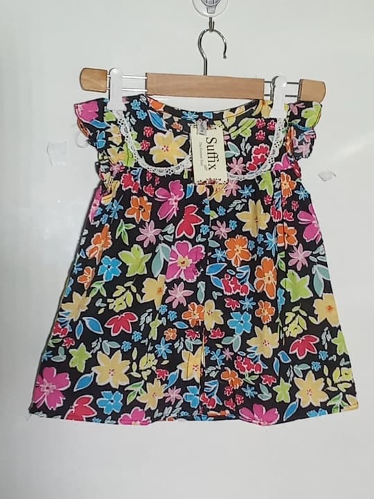 Girls black and off-white floral suit