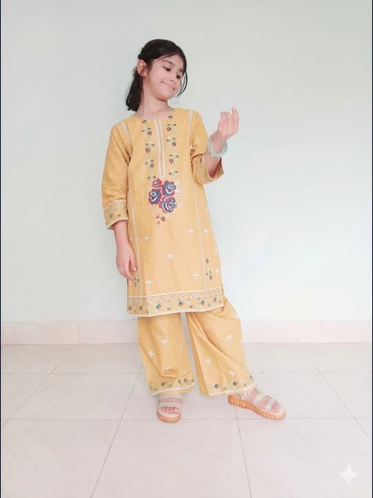 Embroidered doriya lawn shirt and plazo trouser - Mustered - 00027