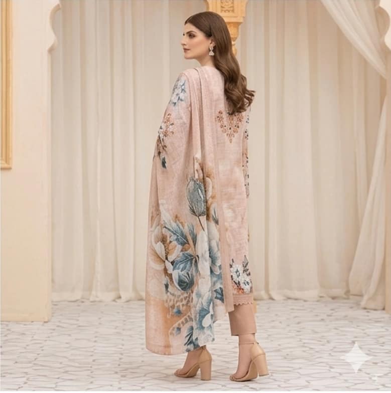 Digital lawn, Double head embroidered dupatta, digital bamber trouser - Unstitched