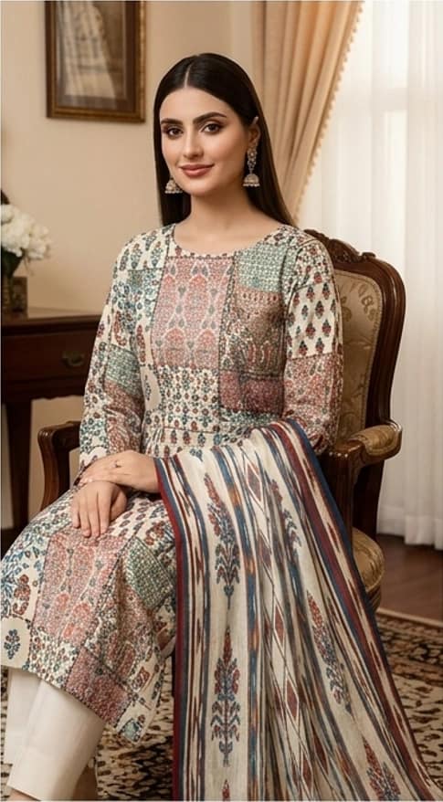 SAPPHIRE . Premium quality digital printed lawn, Digital printed voile dupatta, Comfort plain dyed trouser