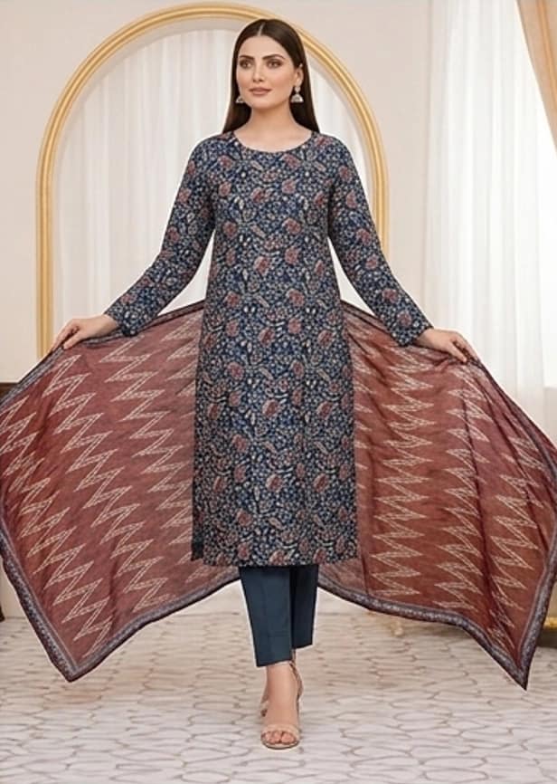 SAPPHIRE . Premium quality digital printed lawn, Digital printed voile dupatta, Comfort plain dyed lawn trouser - Unstitched